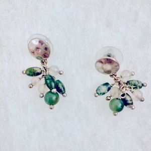 Hammered Silver Post Beaded Earrings